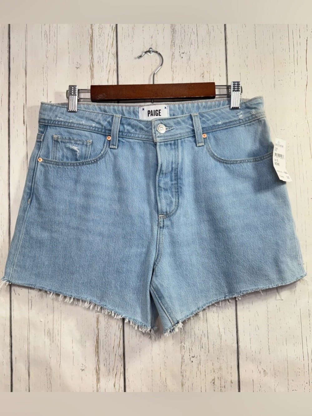 PAIGE Light Blue Denim Cutoff Jean Shorts